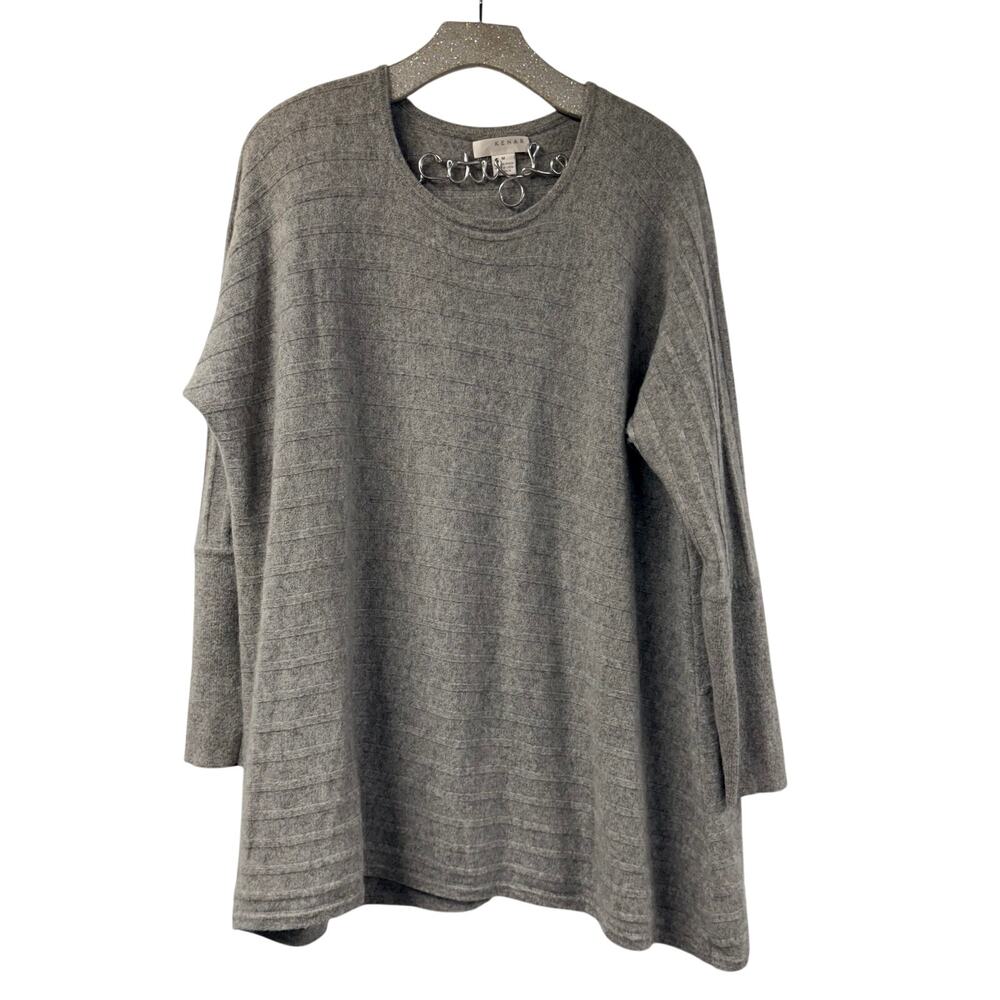Kenar Sweater 100% Cashmere Gray Asymmetric Pullover Tunic Medium